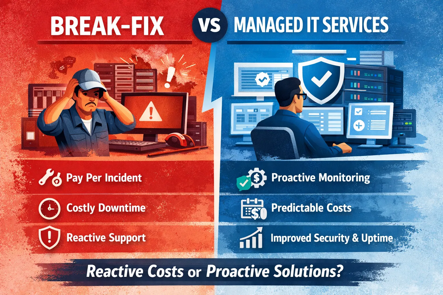 Comparison of break-fix IT support versus managed IT services