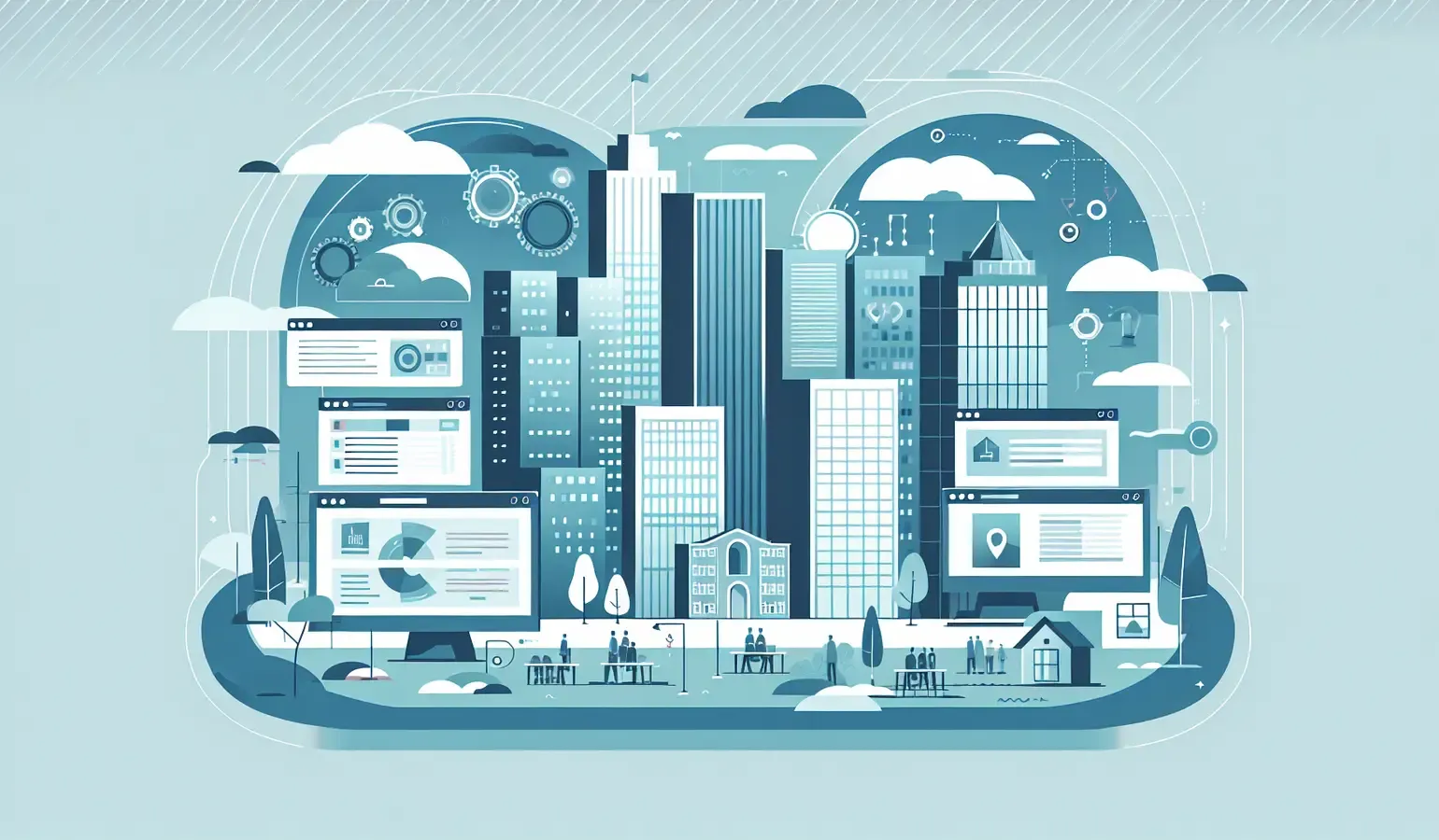 City hall staff reviewing IT dashboards on a shared screen