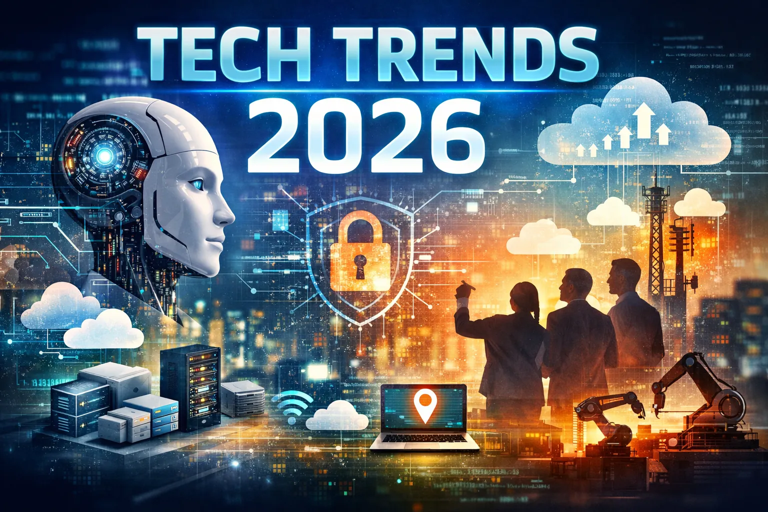 Wisconsin business owner reviewing technology trends on a tablet with manufacturing facility in background